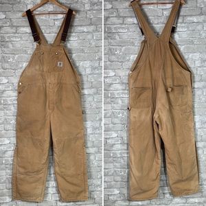 Vintage Carhartt Men's 48 Duck Canvas Bib Suspender Overalls Tan Carpenter Pants